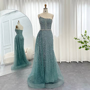 Sparkly Crystal Turquoise One Shoulder Evening Dress SS698  Turquoise / US 20