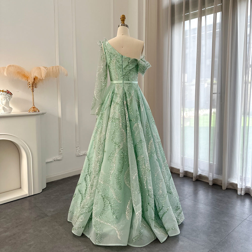 Dreamy Vow Luxury Dubai Ball Gown Gold Evening Dresses for Women Wedding 2023 Elegant One Shoulder Prom Formal Party Gown 359