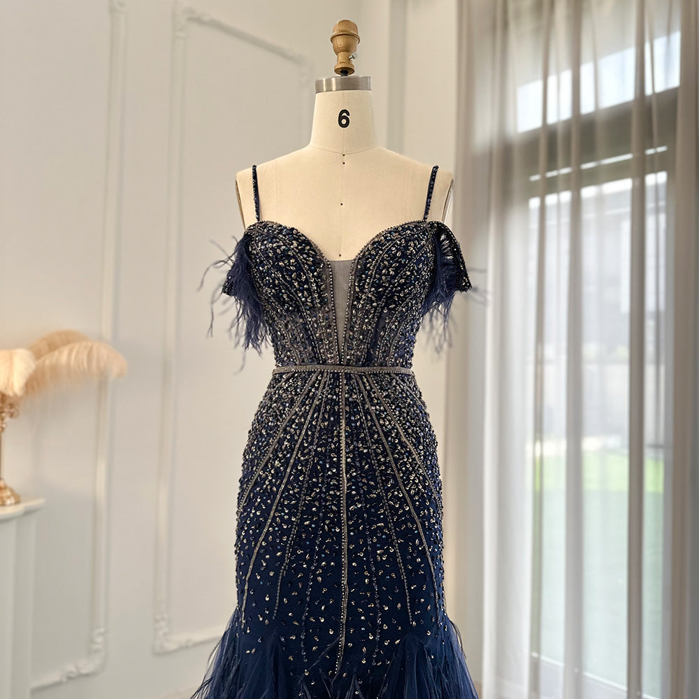 Dreamy Vow Luxury Feathers White Nude Prom Evening Dresses 2023 Elegant Burgundy Long Navy Blue Wedding Formal Party Gown 121