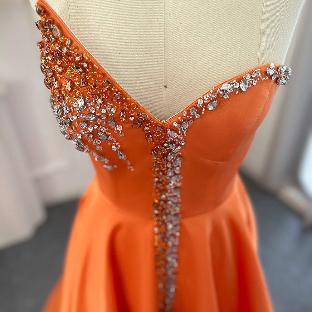 Elegant Crystal Black Strapless Evening Dresses Side Slit SS364