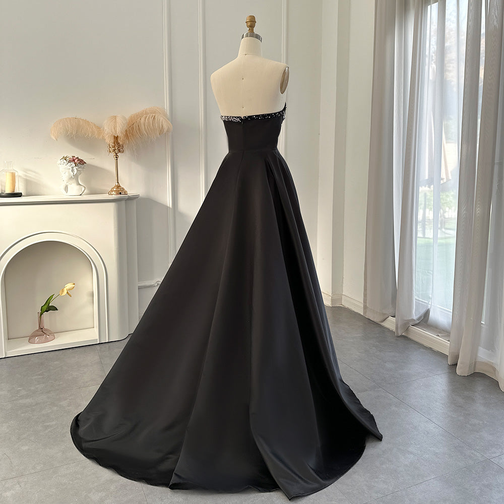 Elegant Crystal Black Strapless Evening Dresses Side Slit SS364