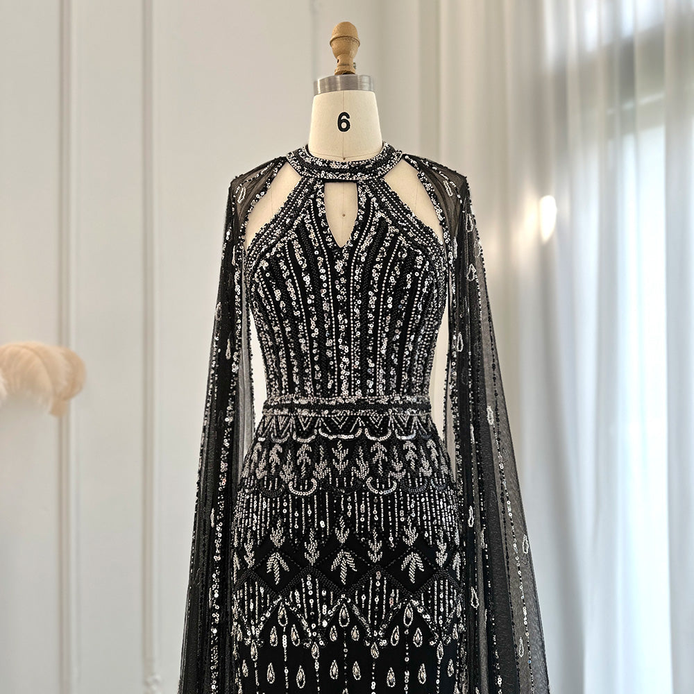 DreamyVow Luxury Dubai Mermaid Pink Evening Dresses with Cape Sleeves 2023 Arabic Women Wedding Guest Formal Party Gowns 361