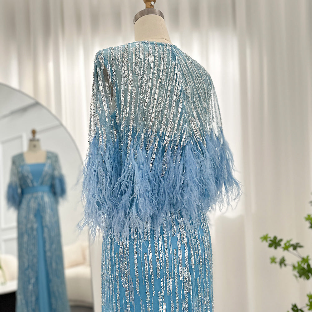 Dreamy Vow Light Yellow Luxury Dubai Feathers Evening Dresses for Women Wedding Party Arabic Purple Formal Prom Gowns 430