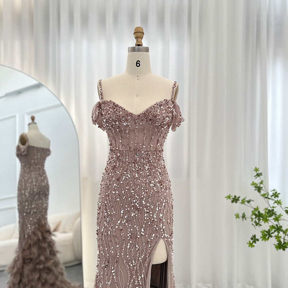 Luxury Pink Feathers Spaghetti Straps  Evening Dress SS169