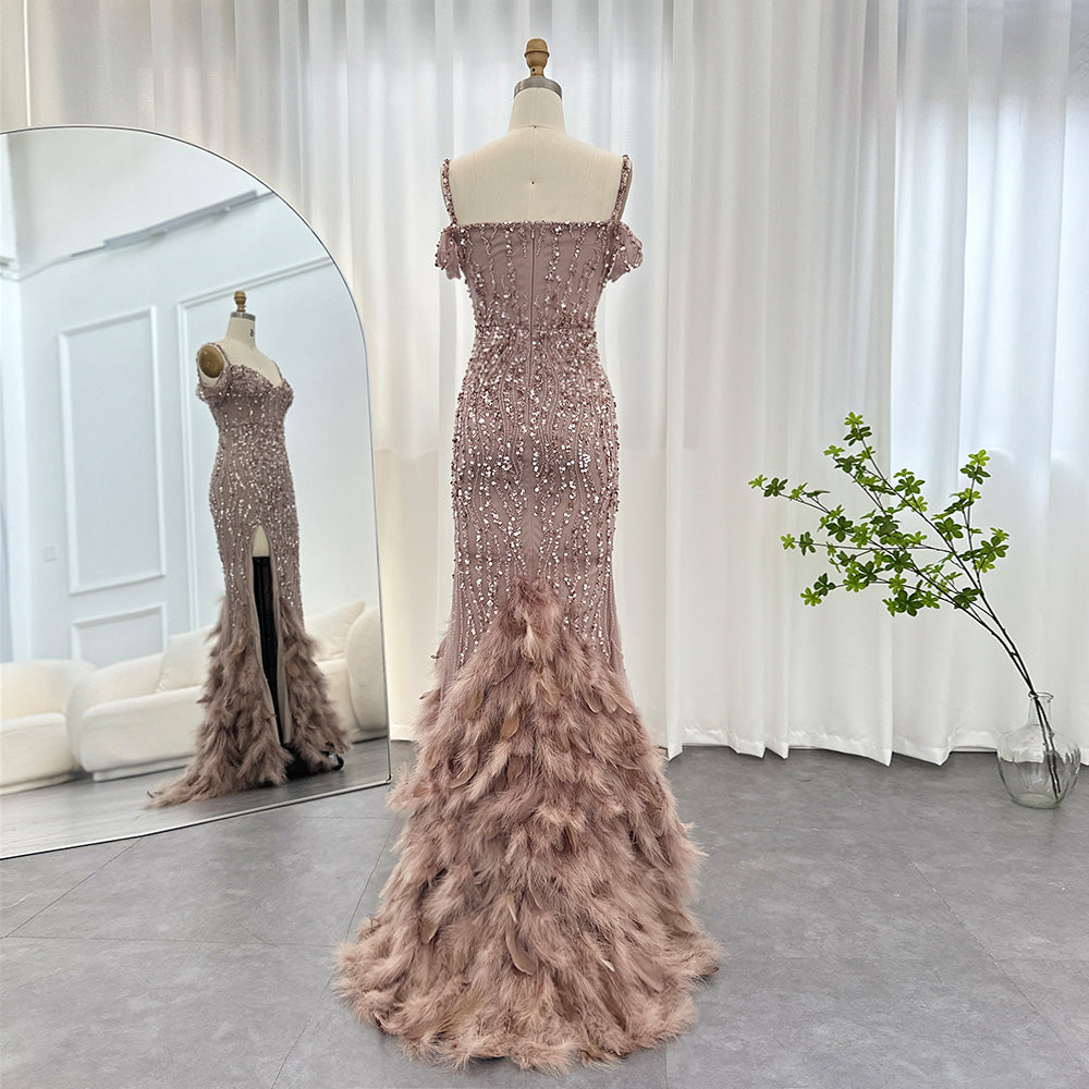 Luxury Pink Feathers Spaghetti Straps  Evening Dress SS169