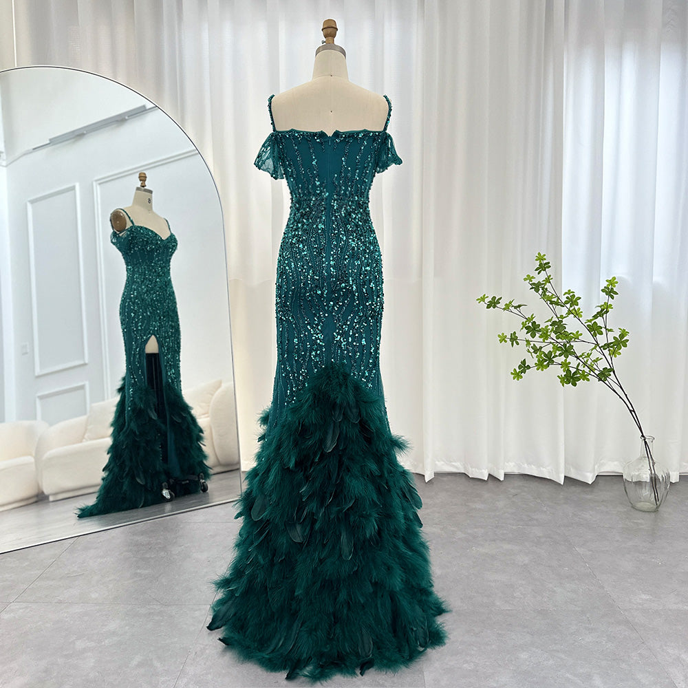 Luxury Pink Feathers Spaghetti Straps  Evening Dress SS169