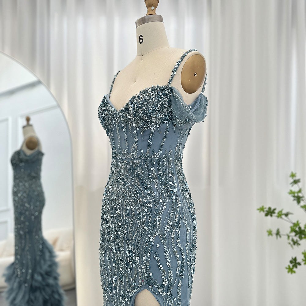 Luxury Pink Feathers Spaghetti Straps  Evening Dress SS169