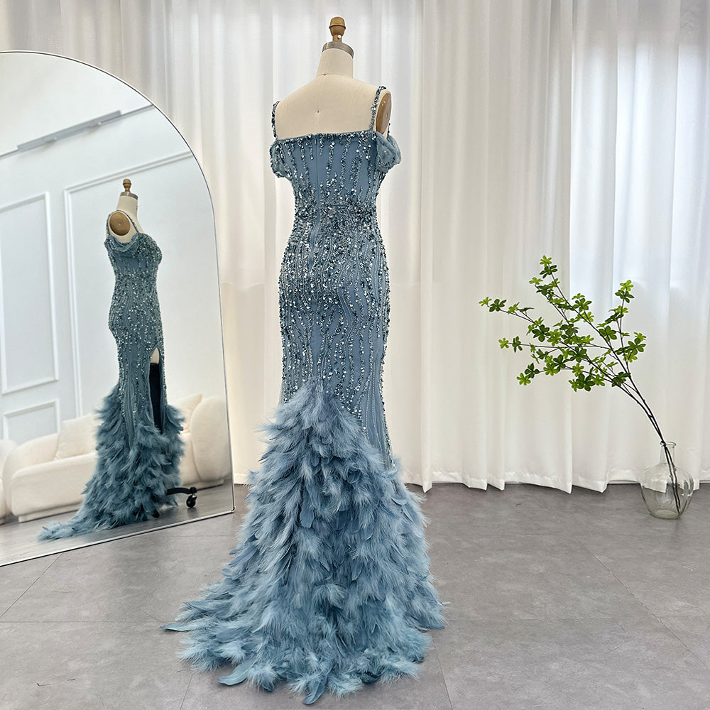 Luxury Pink Feathers Spaghetti Straps  Evening Dress SS169