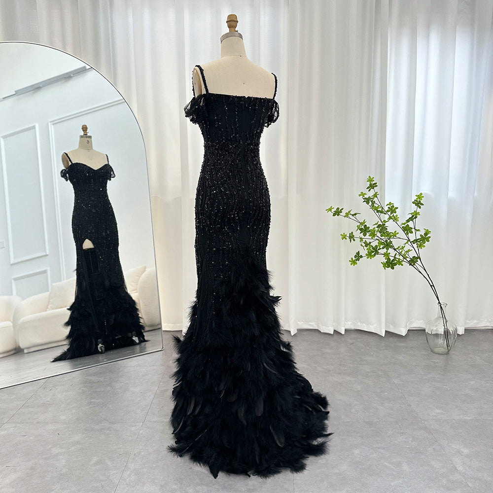 Luxury Pink Feathers Spaghetti Straps  Evening Dress SS169