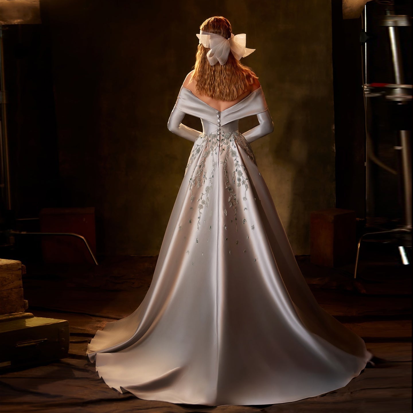 Elegant Gray 3D Flowers Beaded Arabic Evening Dress with Overskirt SS228 