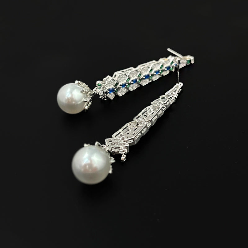 Opulent Blue-Green Gemstone Cascade Earrings