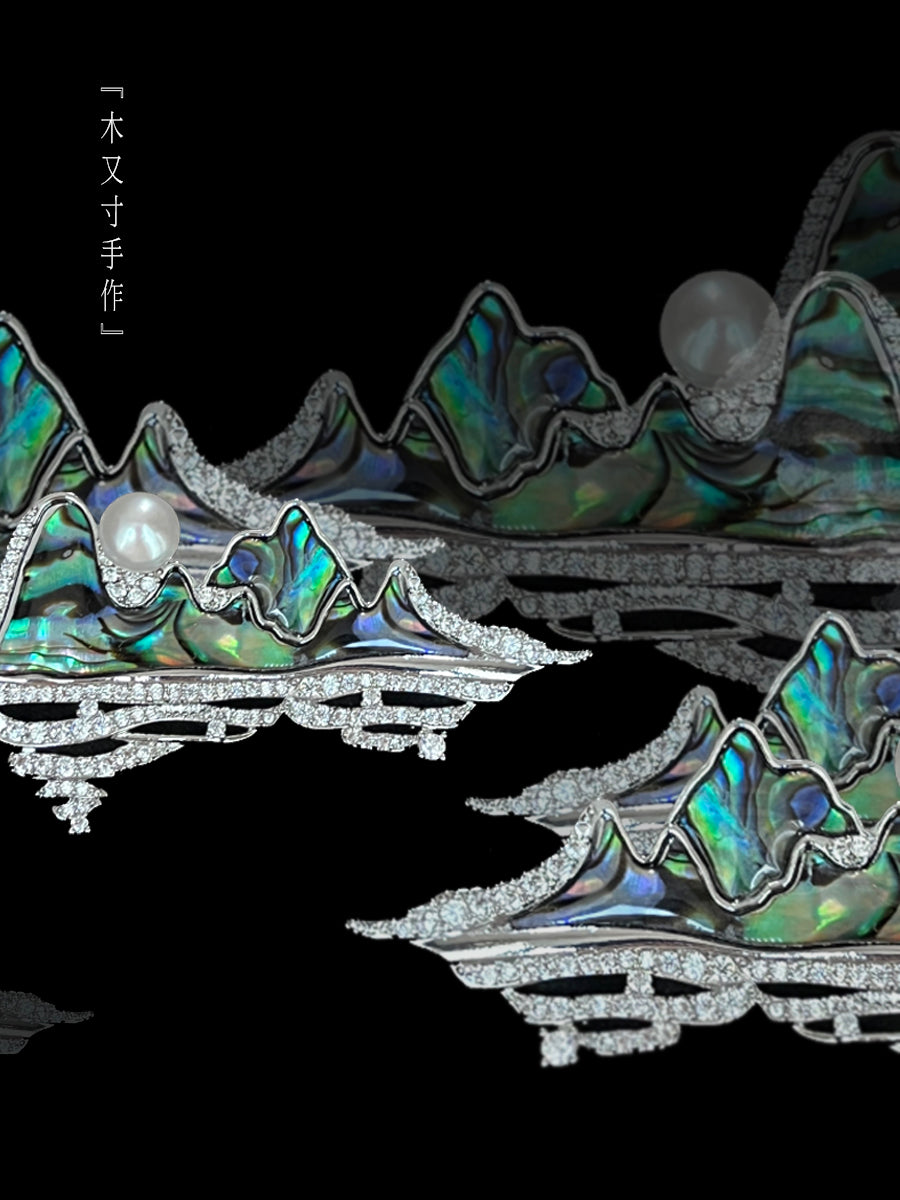 Chinese Landscape Pearl Brooch