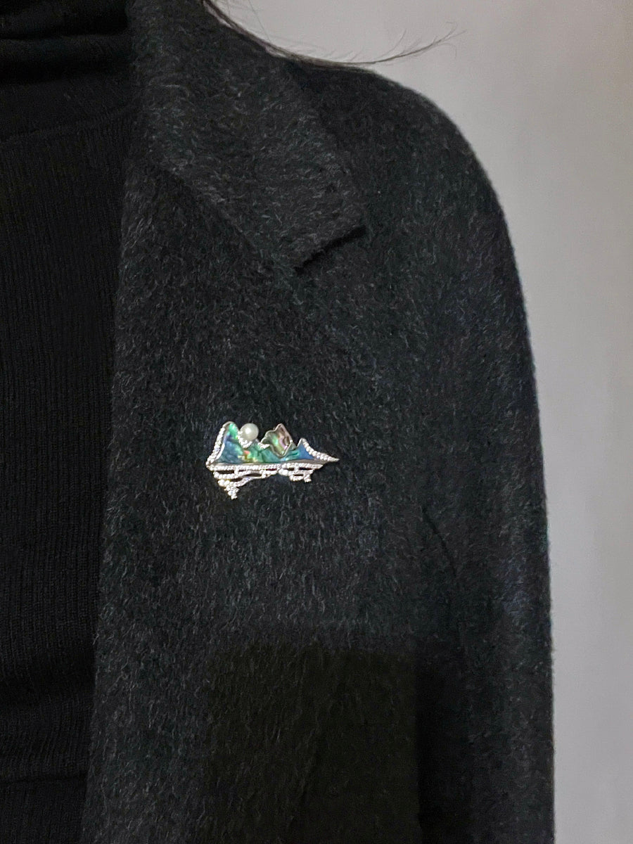 Chinese Landscape Pearl Brooch