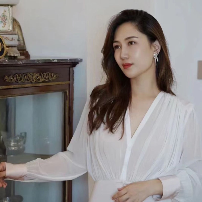 Chic Ribbon Pearl Earrings