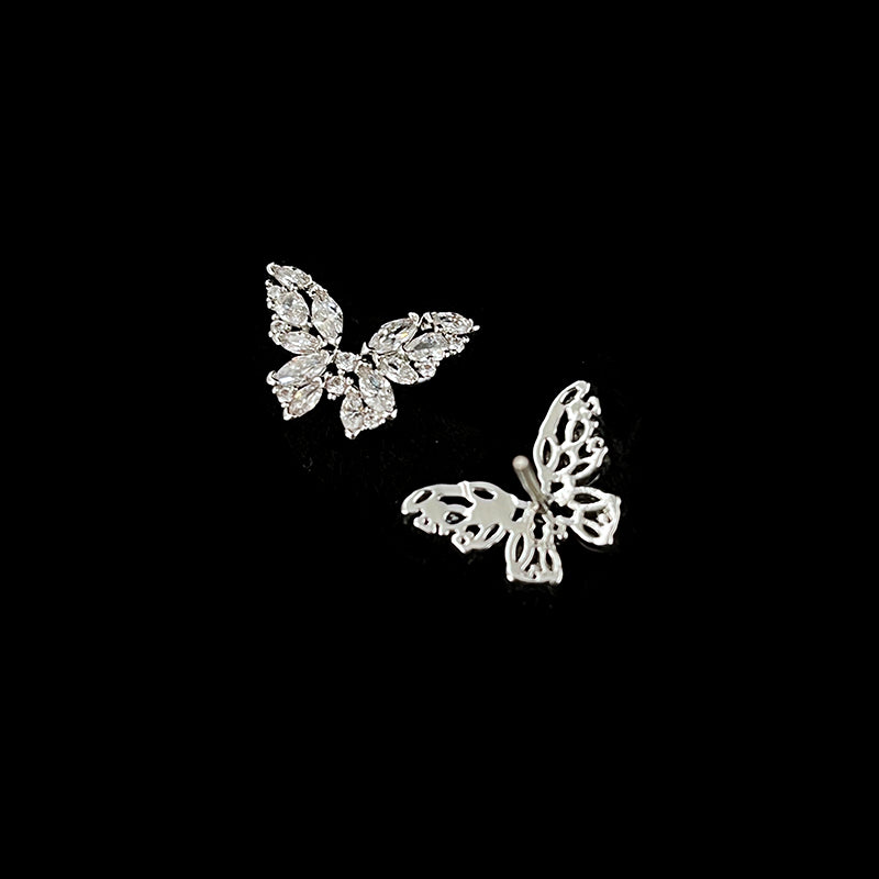 French Niche Sparkling Butterfly Earrings, Elegant and Ethereal, 925 Silver Needle
