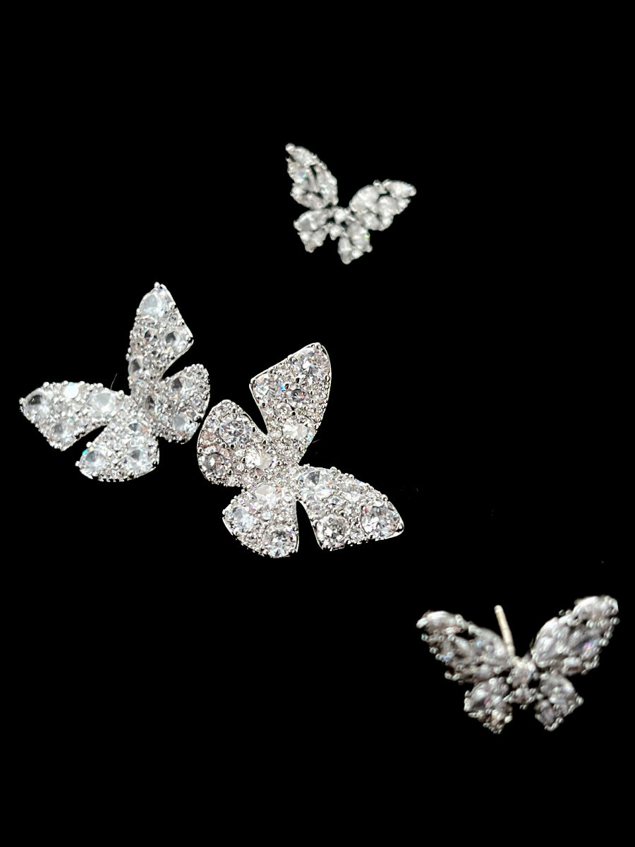 French Niche Sparkling Butterfly Earrings, Elegant and Ethereal, 925 Silver Needle