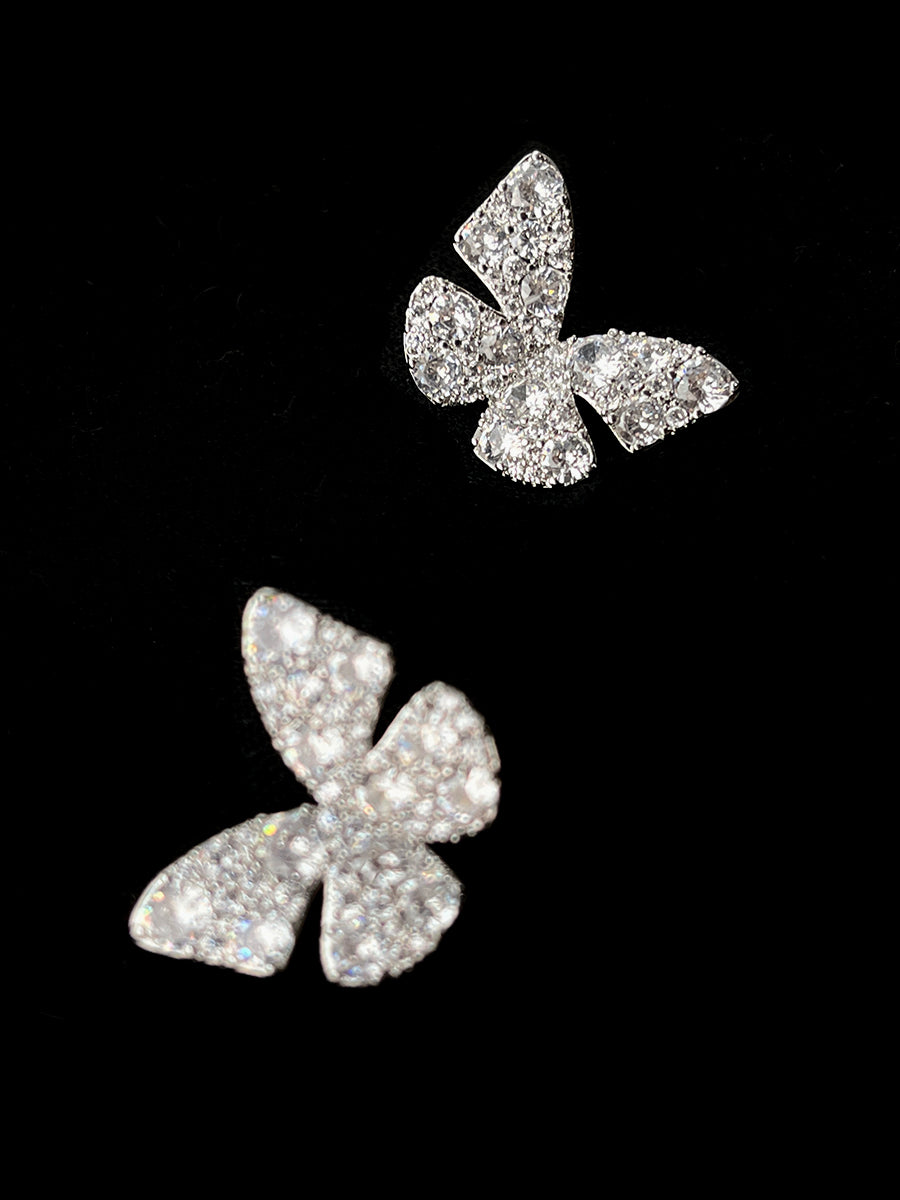 French Niche Sparkling Butterfly Earrings, Elegant and Ethereal, 925 Silver Needle