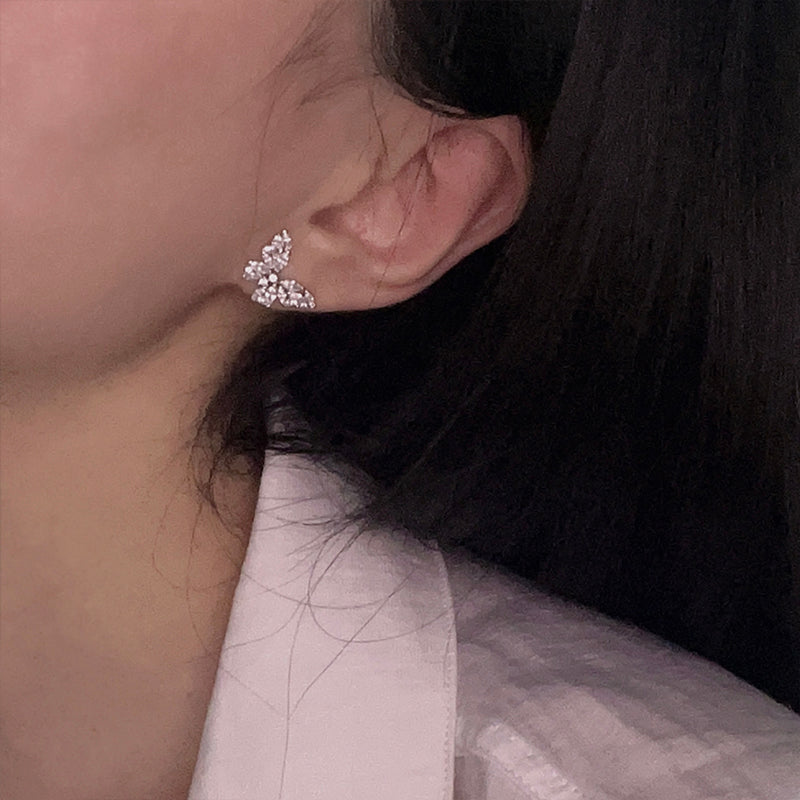 French Niche Sparkling Butterfly Earrings, Elegant and Ethereal, 925 Silver Needle