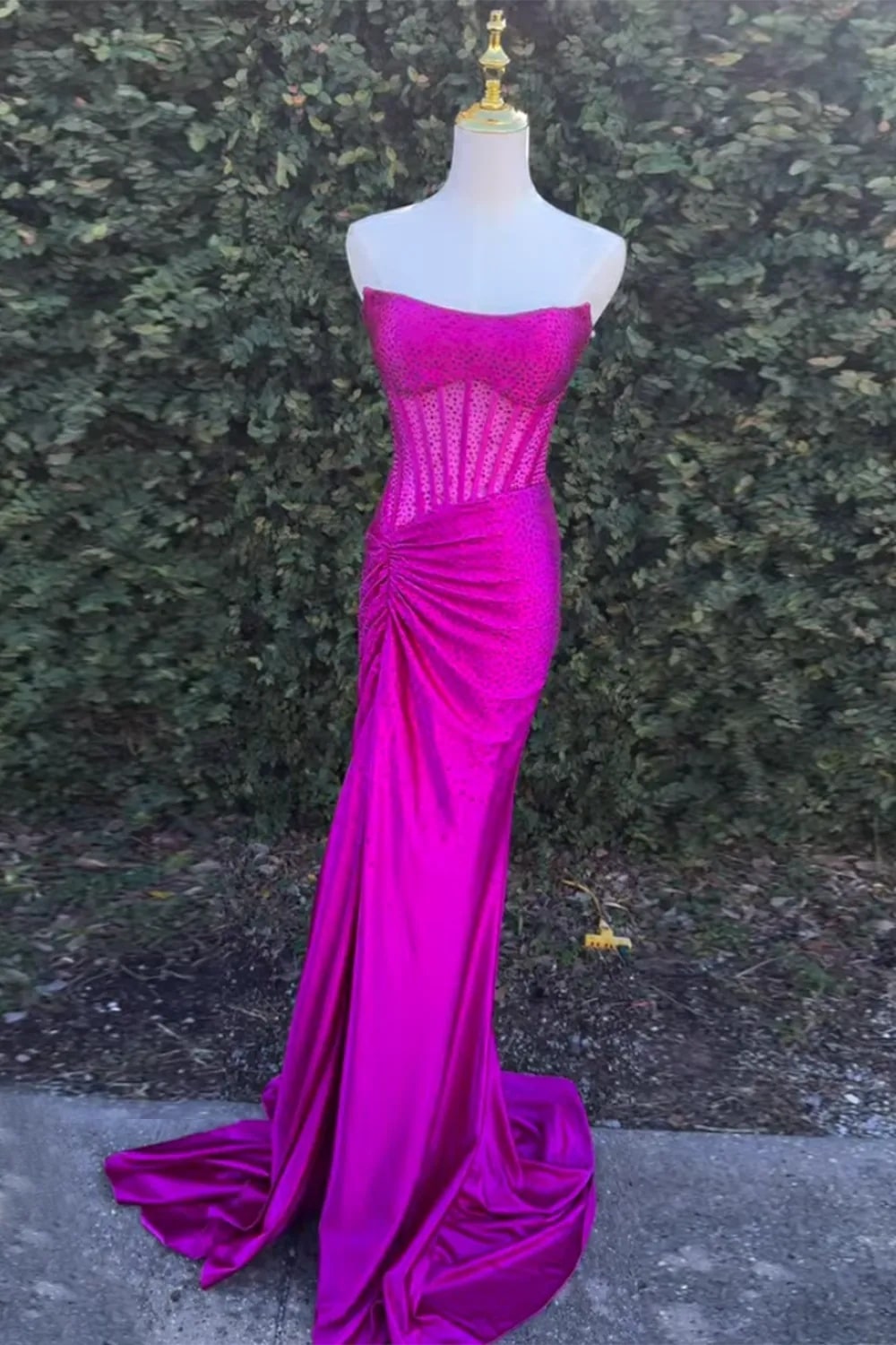 Mermaid Sparkly Golden Sweetheart Beaded Long Corset Prom Dress with Slit