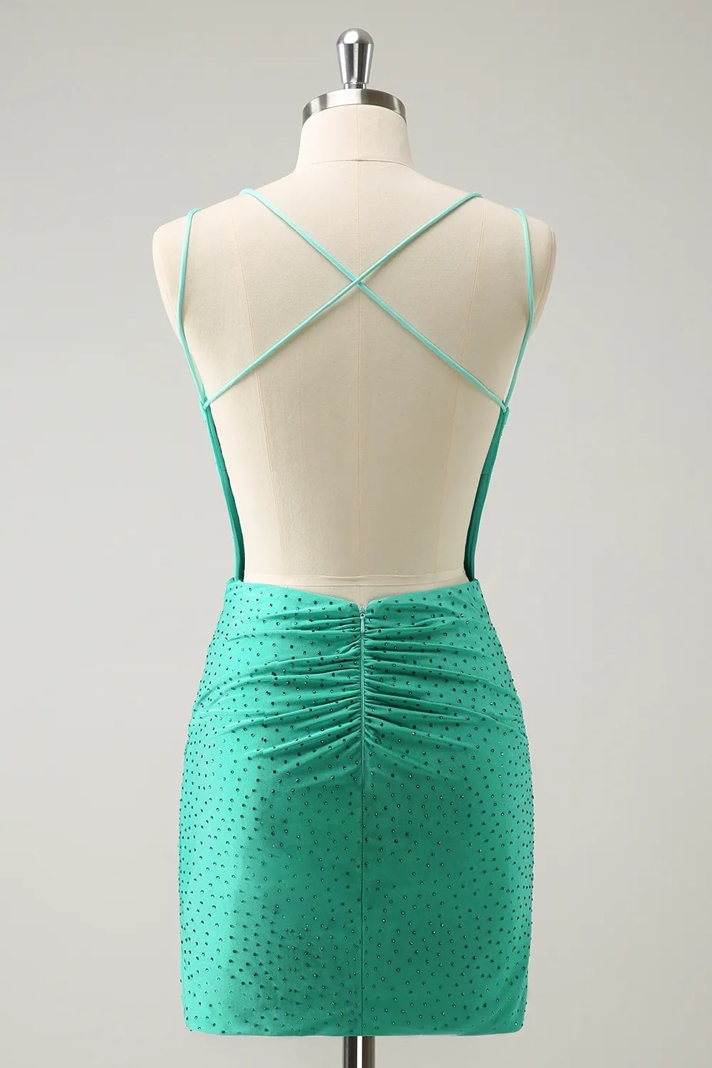 Glitter Green Spaghetti Straps Bodycon Homecoming Dress with Beading