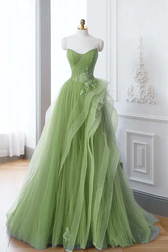 A-Line Blue Tulle Lace Long Formal Dress Off the Shoulder Formal Evening Dress