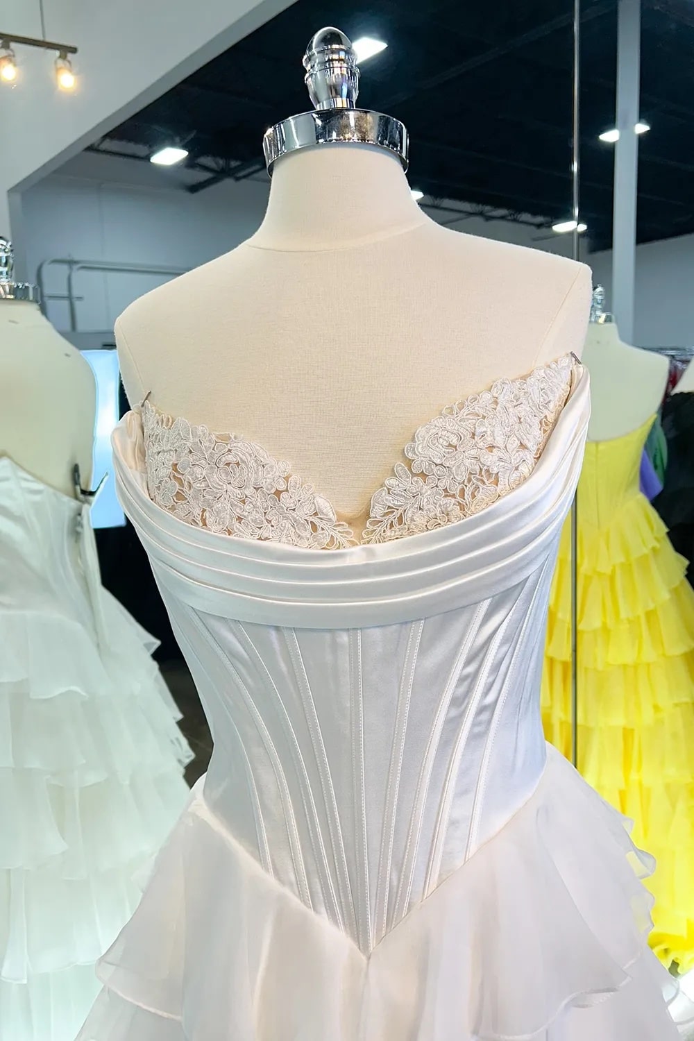 A Line Blue Sweetheart Chiffon Ruffled Long Corset Prom Dress with Slit