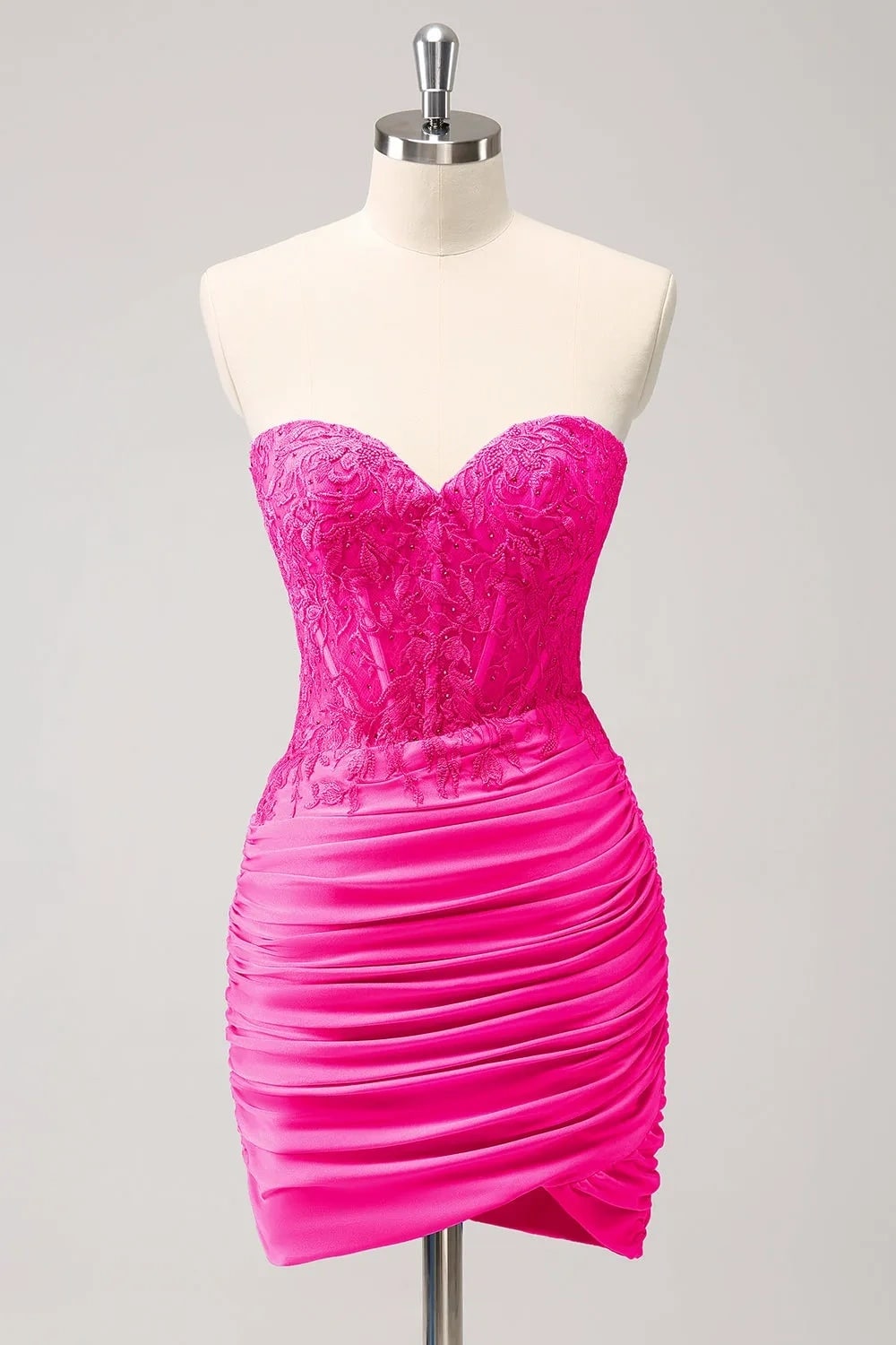 Fuchsia Sweetheart Tight Corset Homecoming Dress with Beading