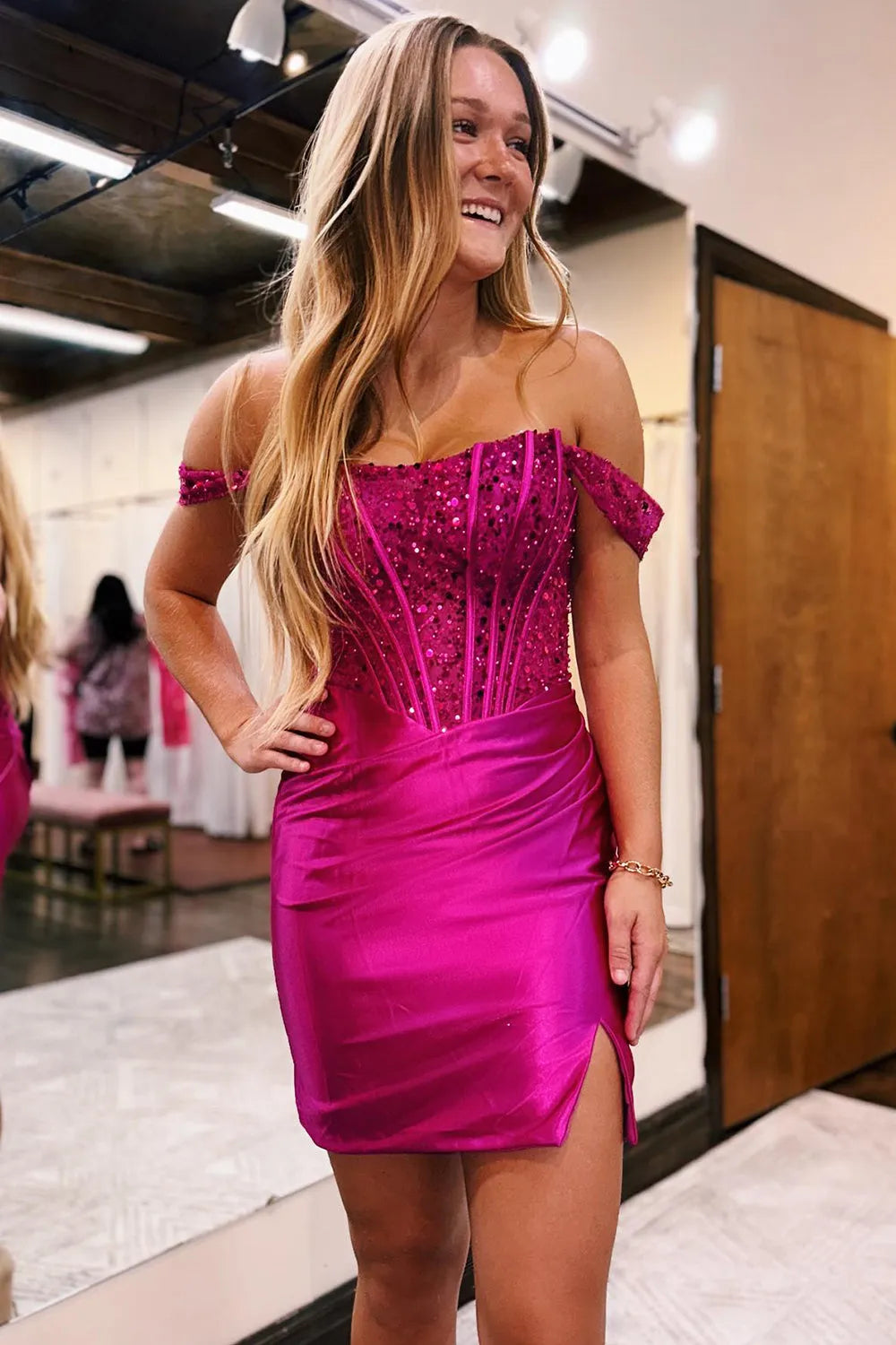 Sparkly Off the Shoulder Sequins Royal Blue Corset Homecoming Dress