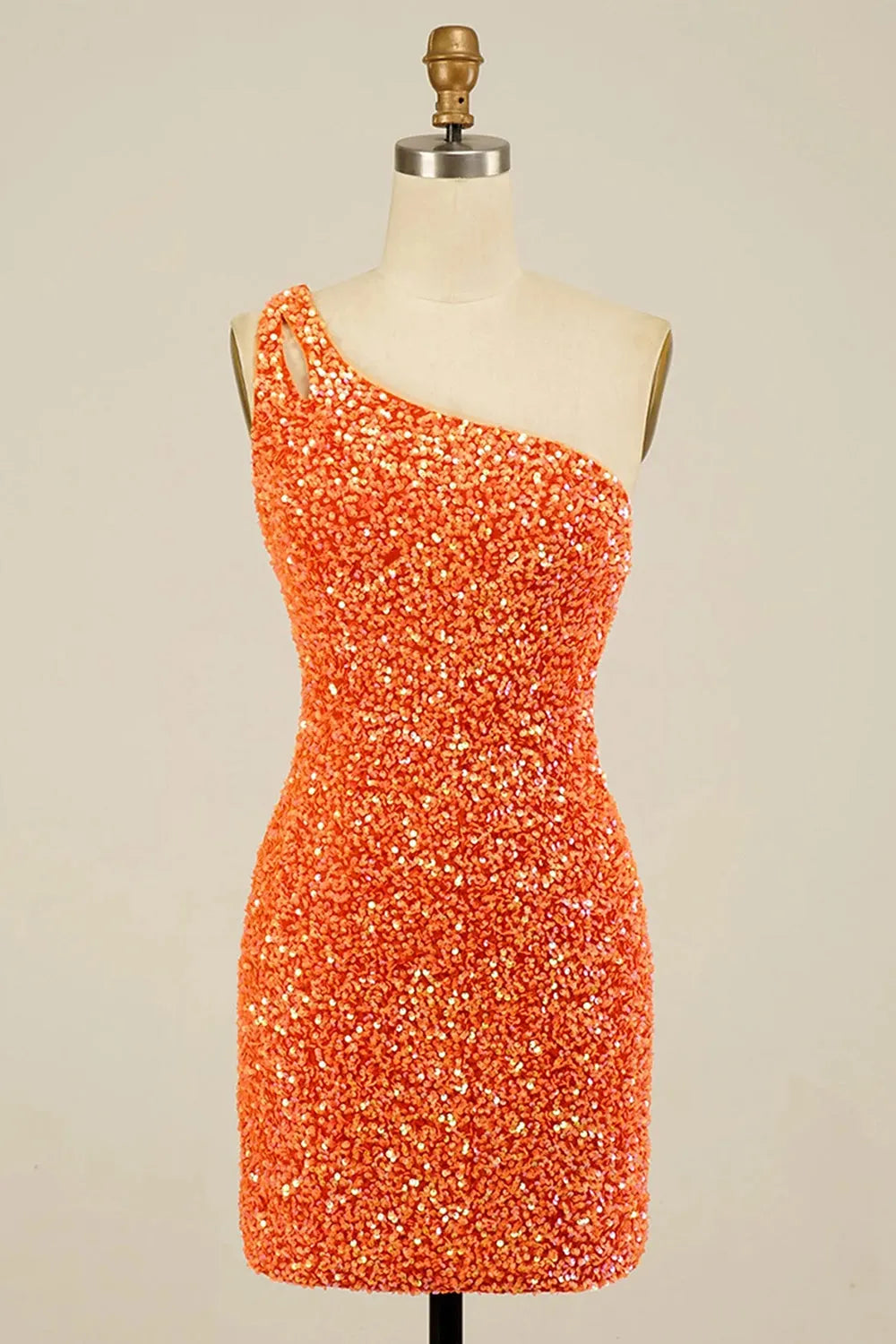 Sparkly Bodycon One Shoulder Dark Purple Sequins Short Homecoming Dress with Keyhole