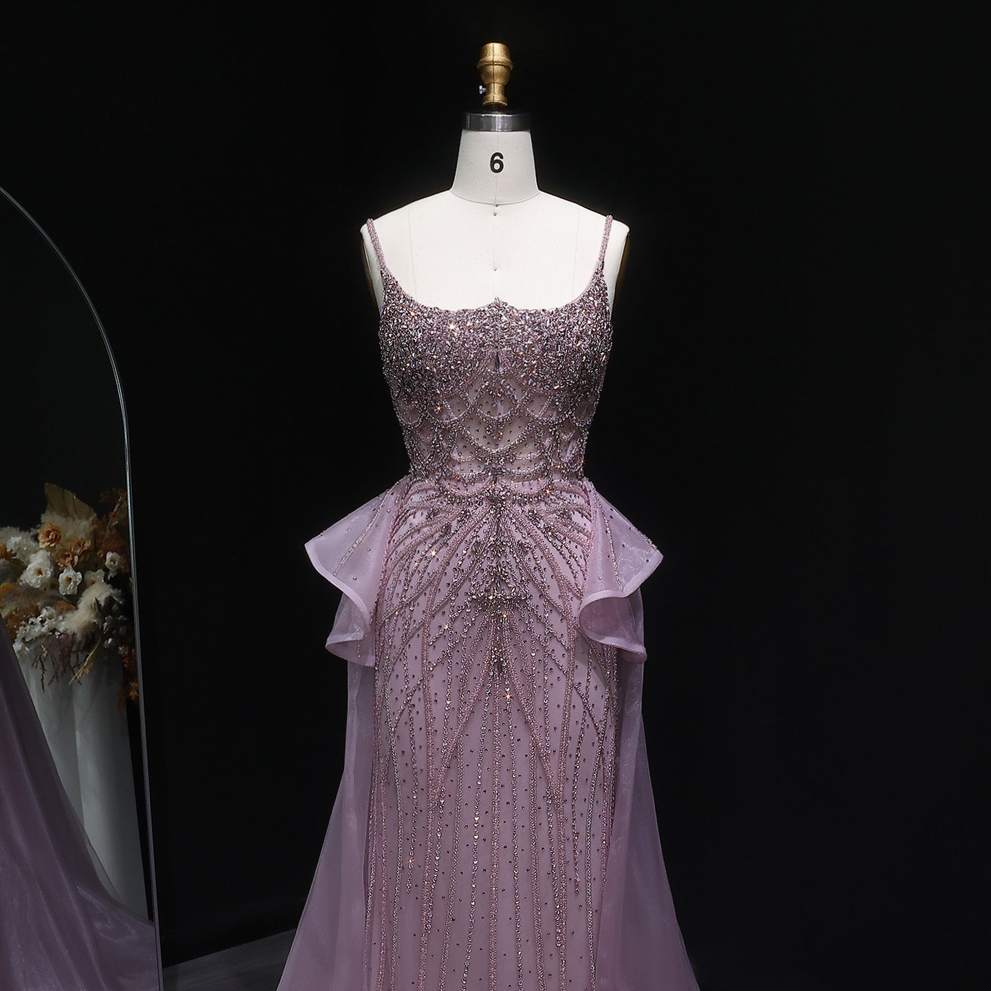 Luxury Champagne Mermaid Evening Dress with Overskirt SS026