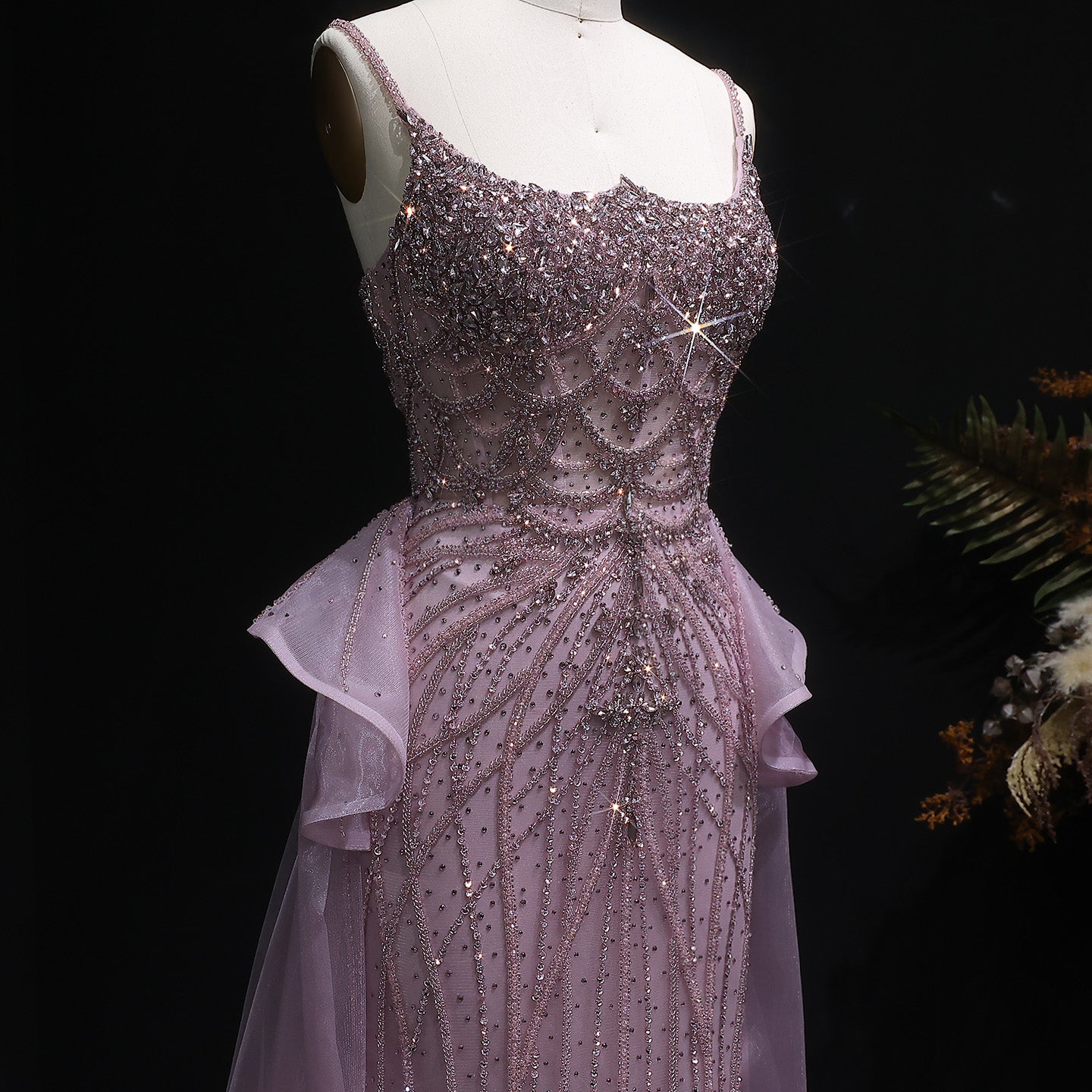 Luxury Champagne Mermaid Evening Dress with Overskirt SS026