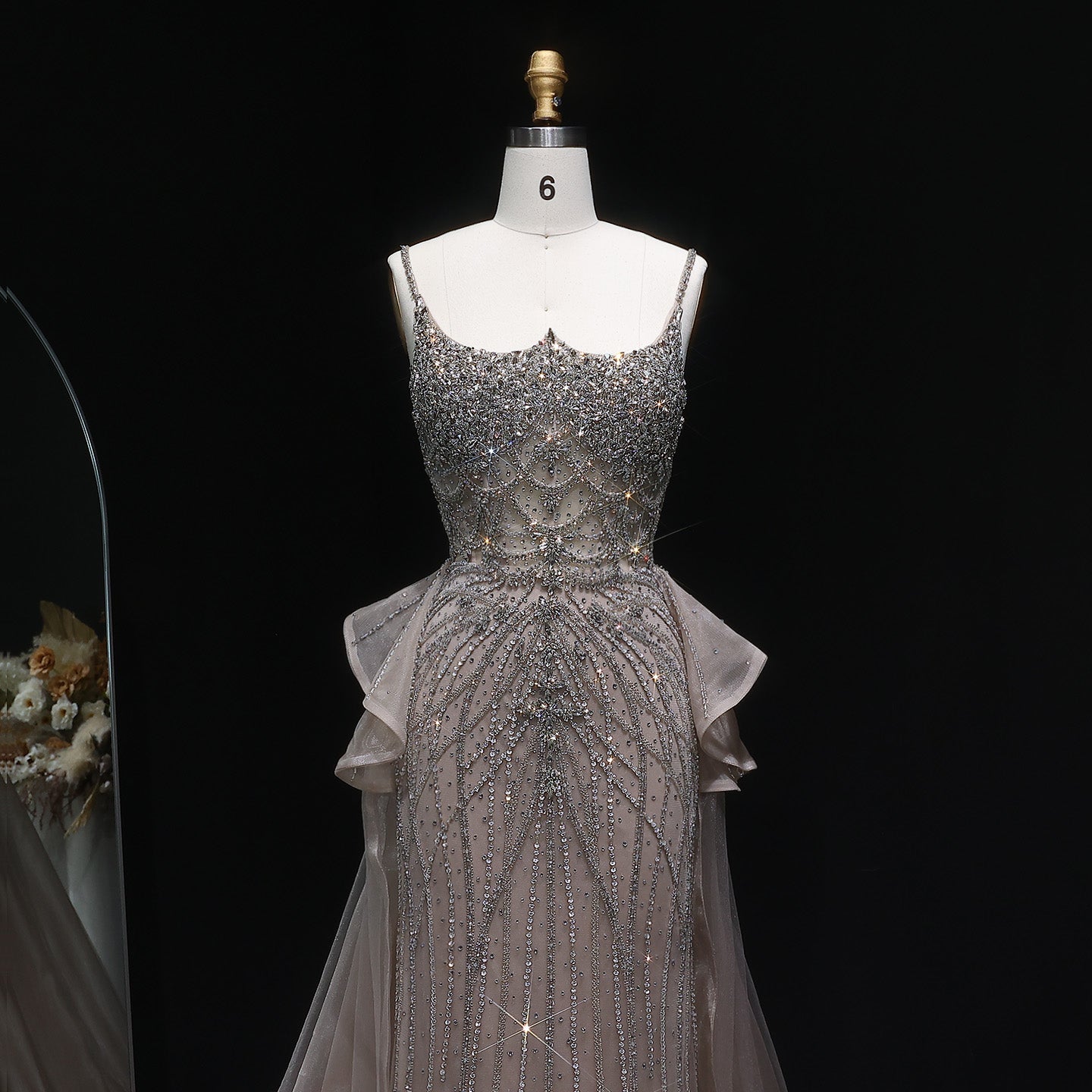 Luxury Champagne Mermaid Evening Dress with Overskirt SS026