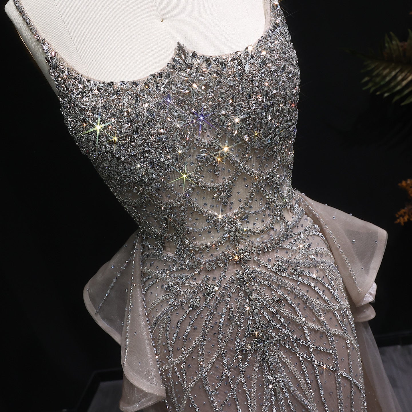 Luxury Champagne Mermaid Evening Dress with Overskirt SS026