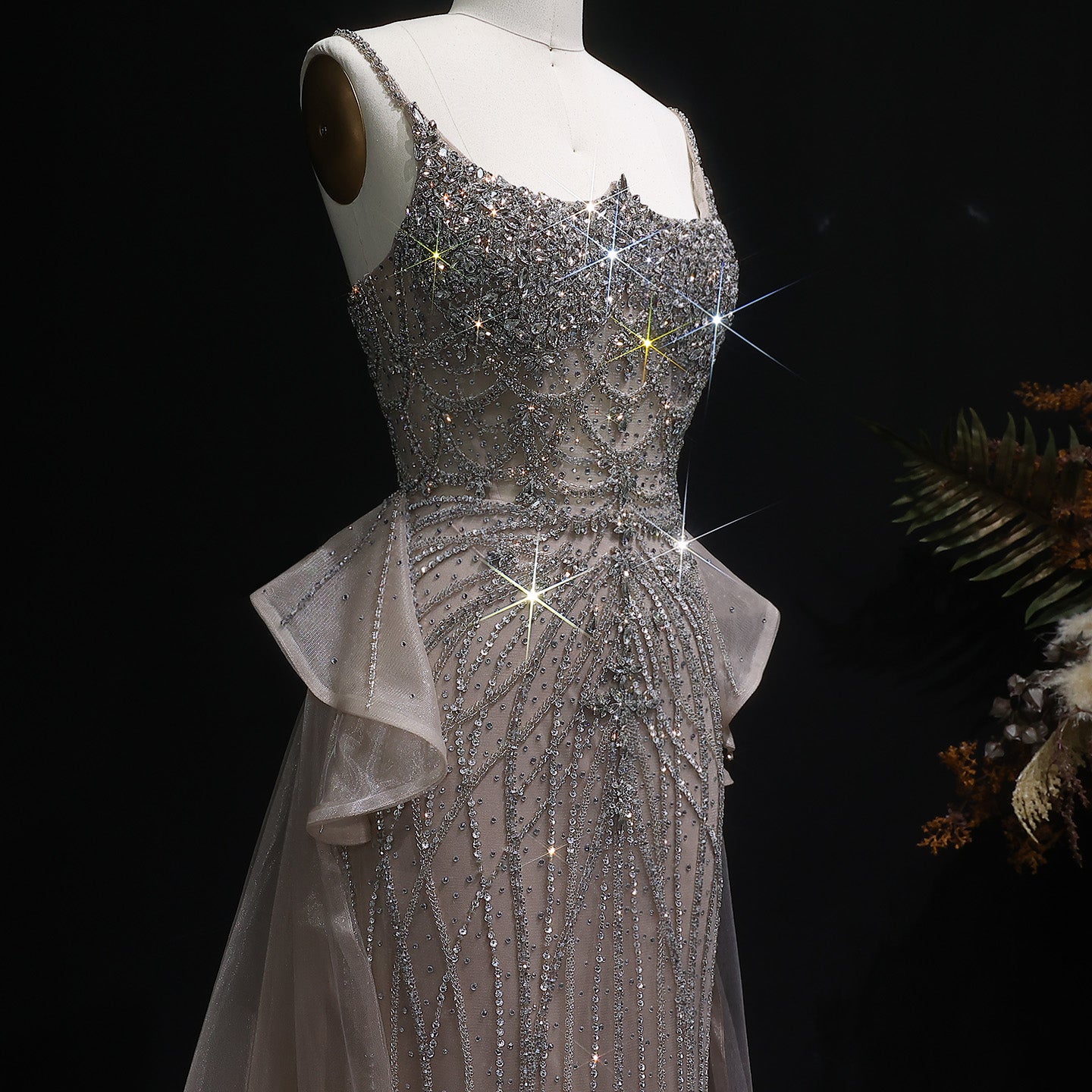 Luxury Champagne Mermaid Evening Dress with Overskirt SS026