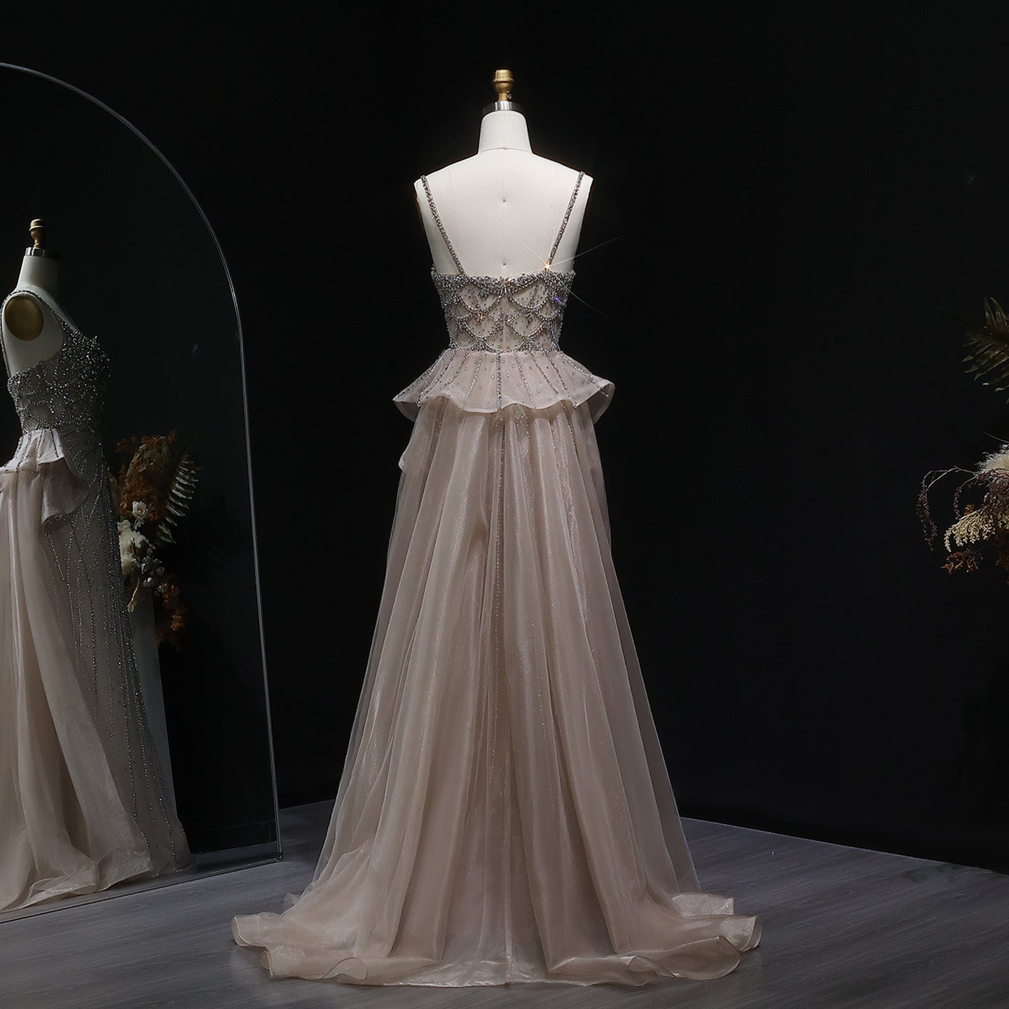 Luxury Champagne Mermaid Evening Dress with Overskirt SS026