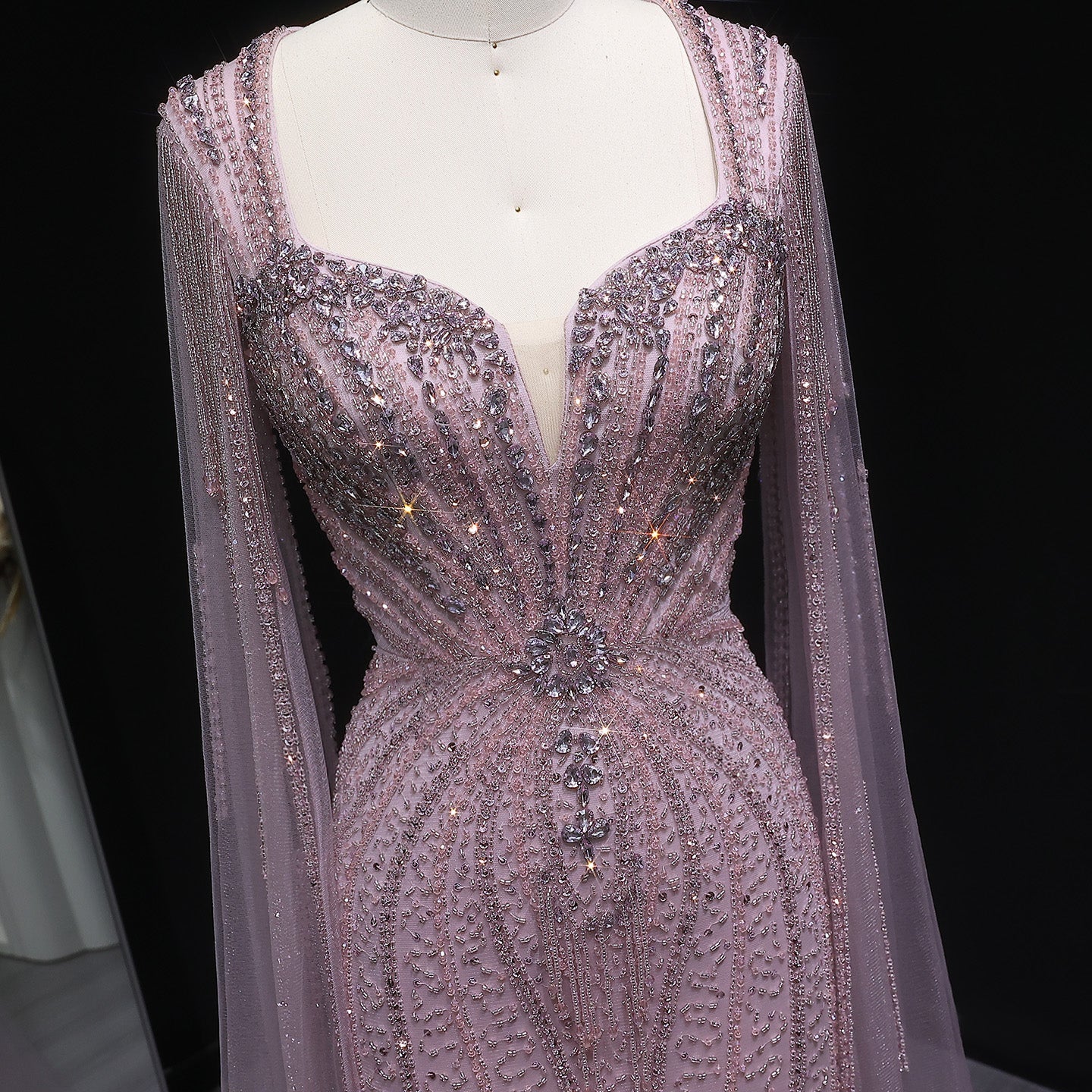 Luxury Mermaid Evening Dress with Cape Sleeves SS024