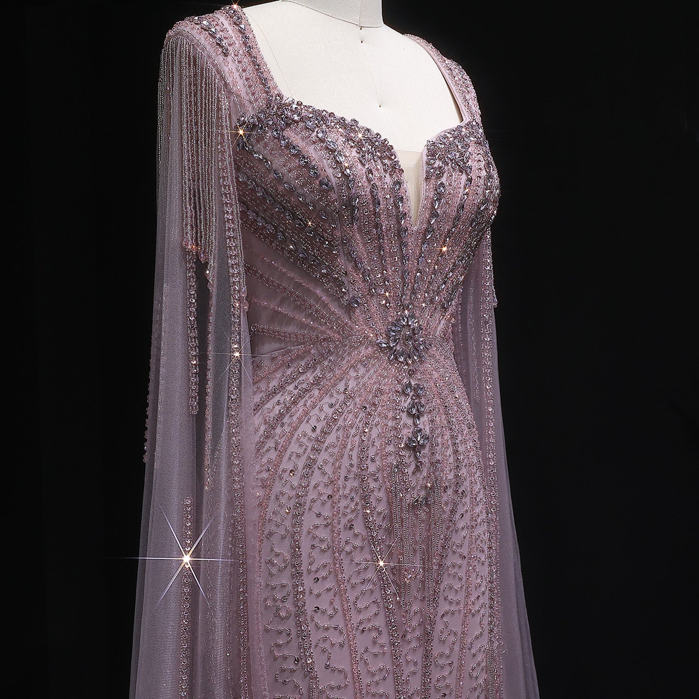 Luxury Mermaid Evening Dress with Cape Sleeves SS024