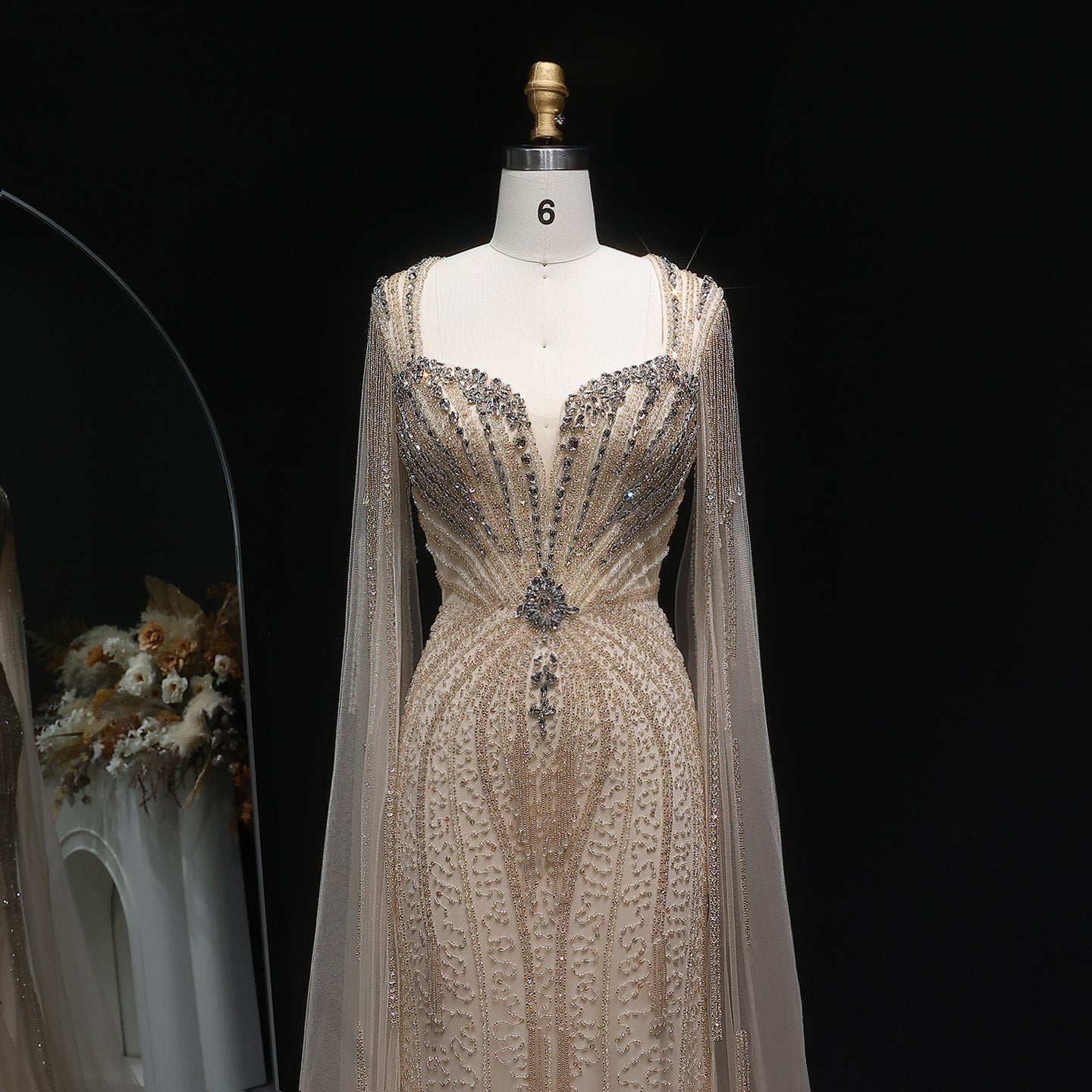 Luxury Mermaid Evening Dress with Cape Sleeves SS024