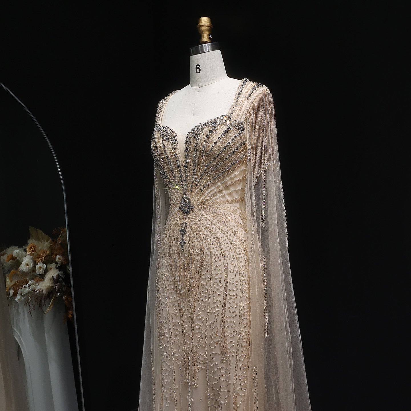 Luxury Mermaid Evening Dress with Cape Sleeves SS024