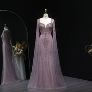 Luxury Mermaid Evening Dress with Cape Sleeves SS024  Pink / US 18