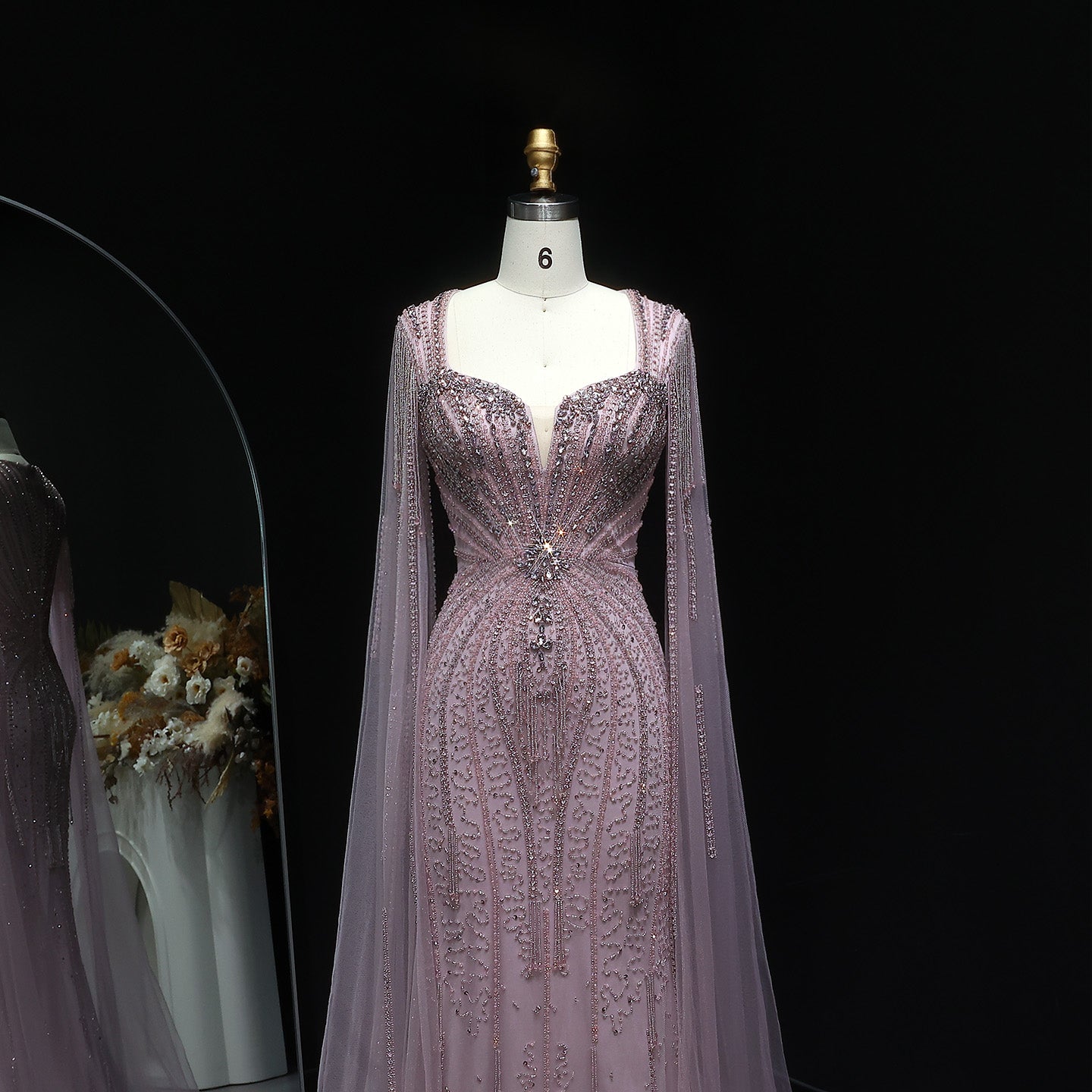 Luxury Mermaid Evening Dress with Cape Sleeves SS024