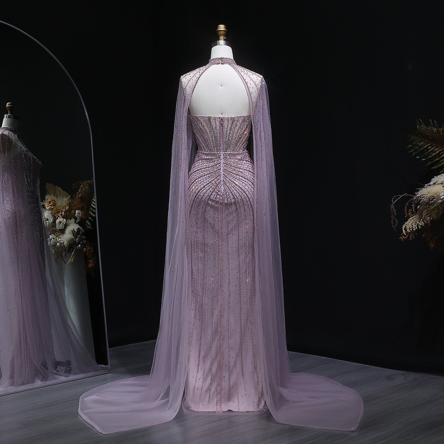 Luxury Mermaid Beaded Evening Dress with Cape SS156