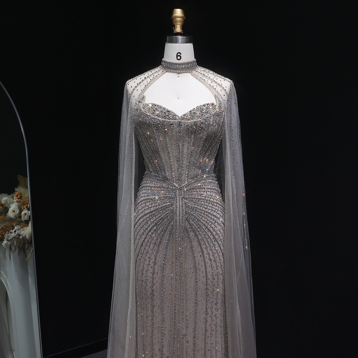 Luxury Mermaid Beaded Evening Dress with Cape SS156