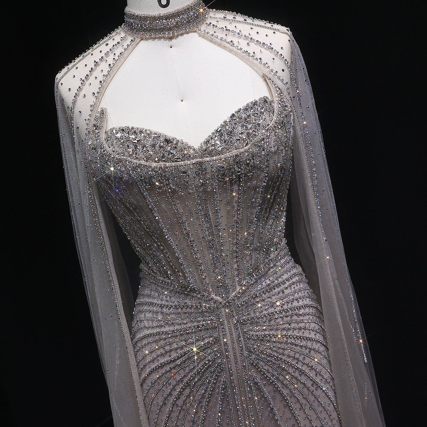 Luxury Mermaid Beaded Evening Dress with Cape SS156