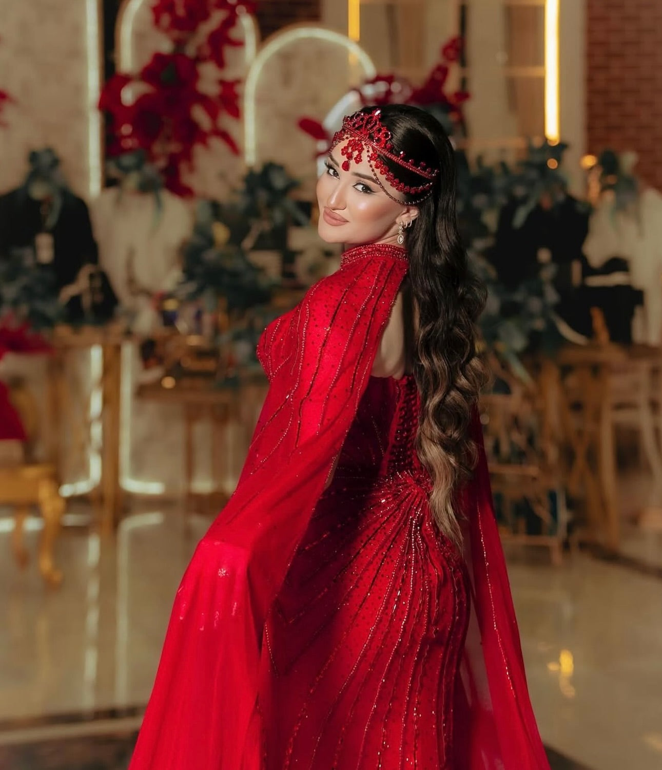 Luxury Mermaid Beaded Evening Dress with Cape SS156