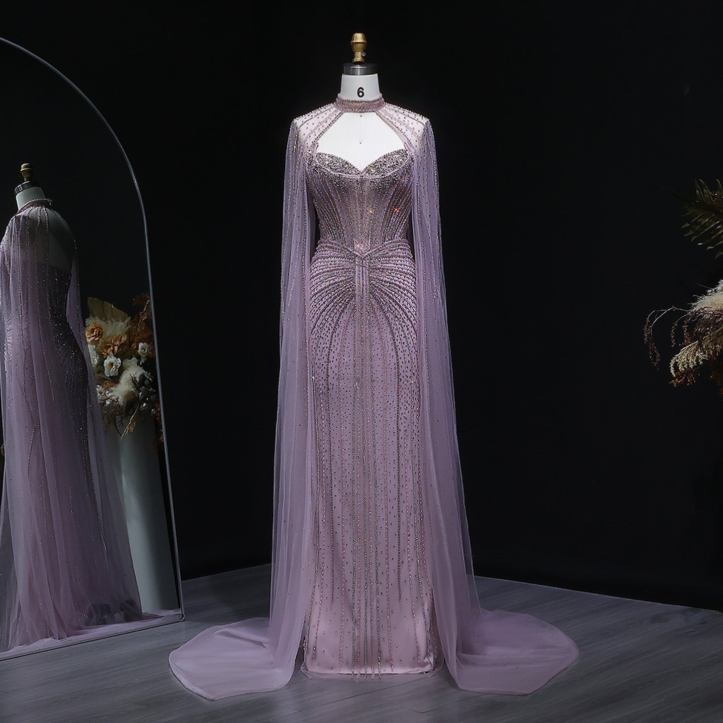 Luxury Mermaid Beaded Evening Dress with Cape SS156  Pink / US 16