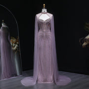 Luxury Mermaid Beaded Evening Dress with Cape SS156  Pink / US 16