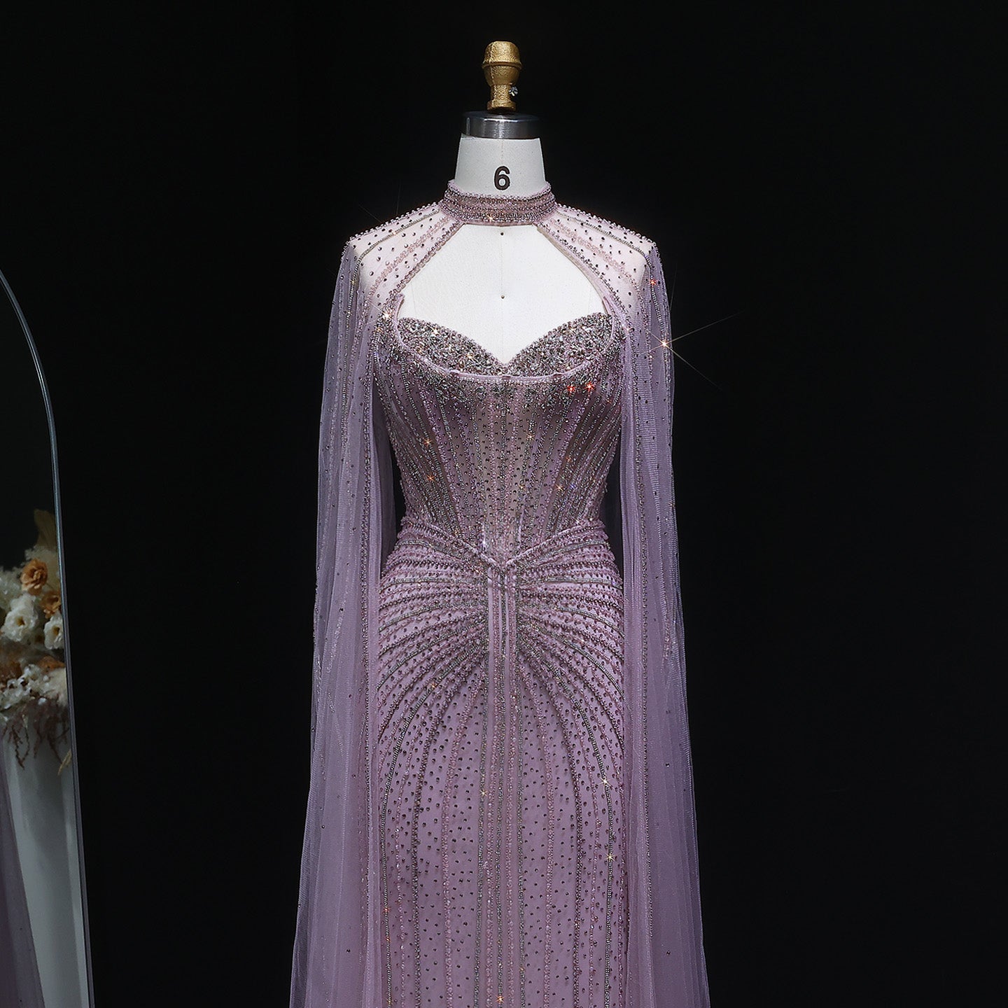 Luxury Mermaid Beaded Evening Dress with Cape SS156