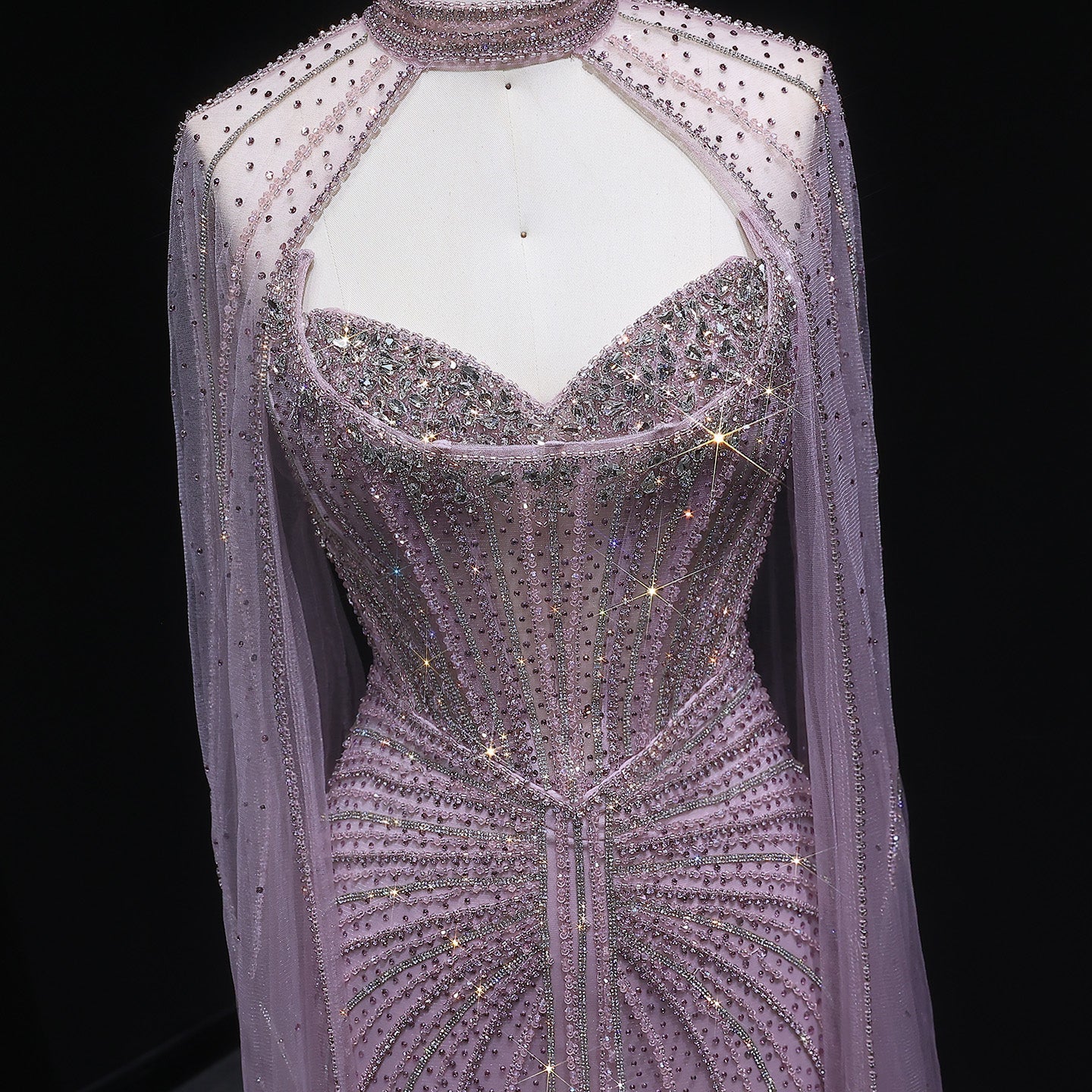 Luxury Mermaid Beaded Evening Dress with Cape SS156