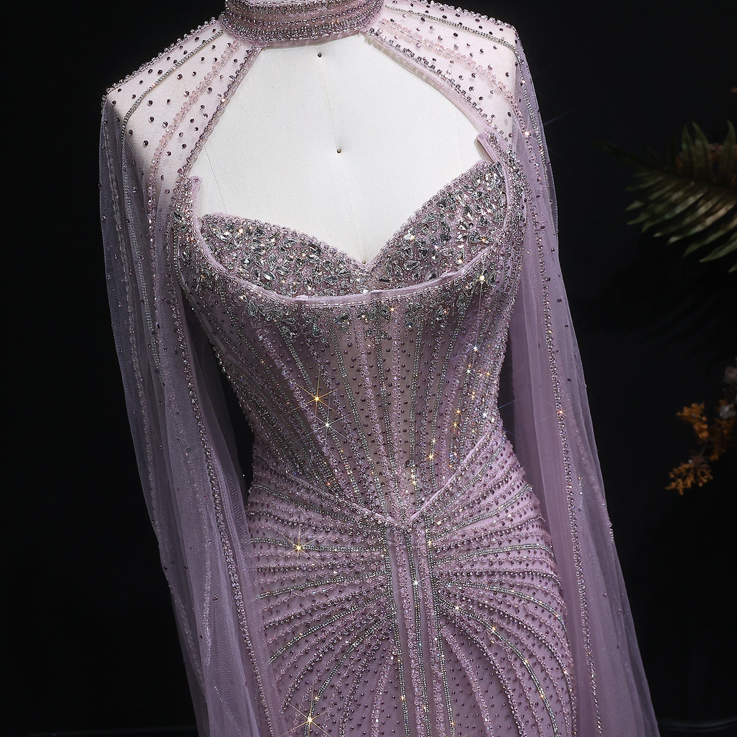 Luxury Mermaid Beaded Evening Dress with Cape SS156